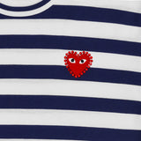 Play Comme des Garçons T-shirt - Blue White Stripes / Red Rhinestone Heart