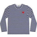 Play Comme des Garçons T-shirt - Blue White Stripes / Red Metallstone Heart