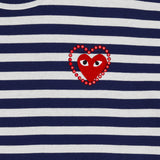 Play Comme des Garçons T-shirt - Blue White Stripes / Red Metallstone Heart