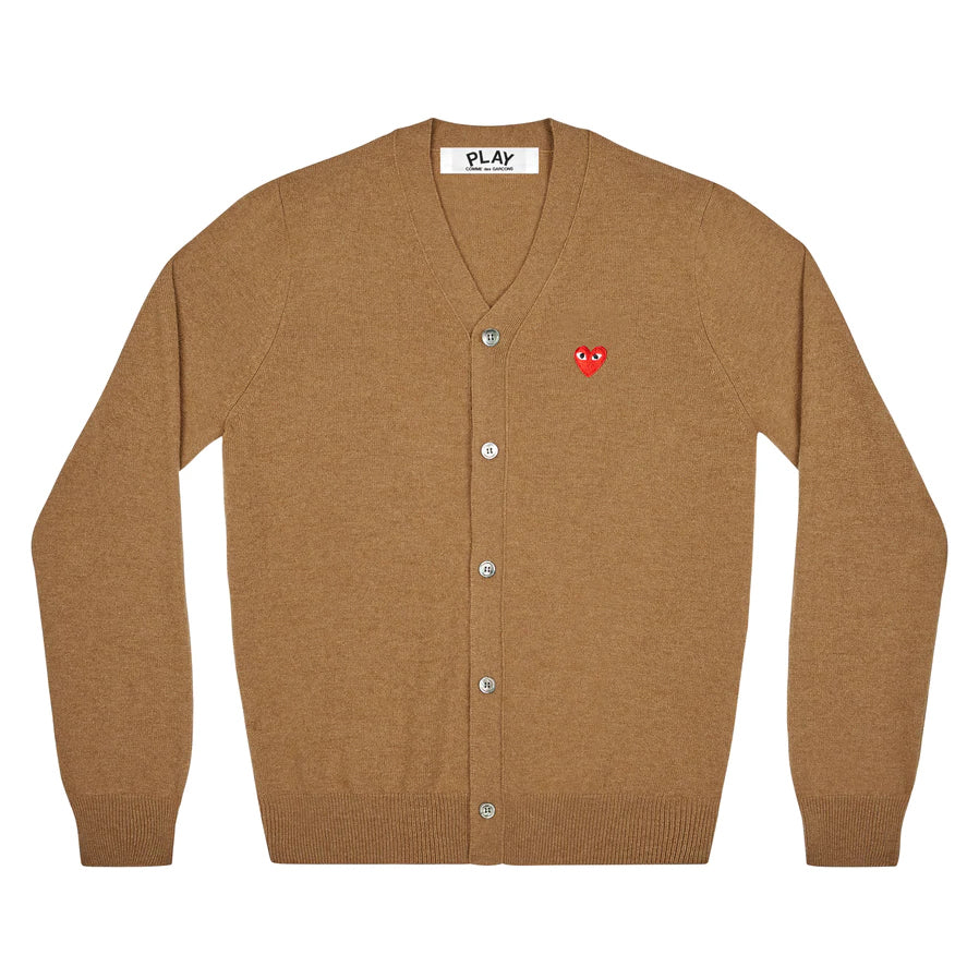 Play Comme des Garçons Cardigan - Brown / Small Red Heart Emblem