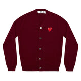 Play Comme des Garçons Men´s Cardigan - Burgundy / Red Heart Emblem